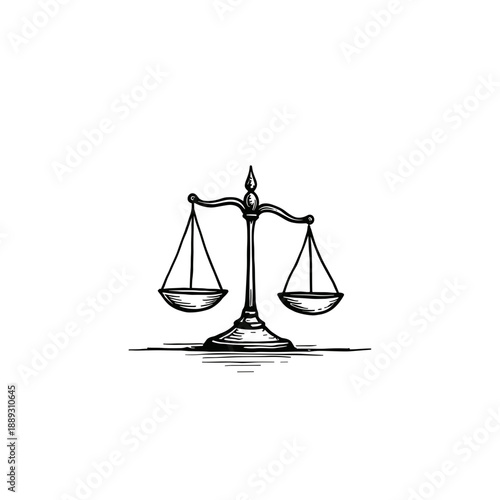 Legal scales illustration in black and white design  