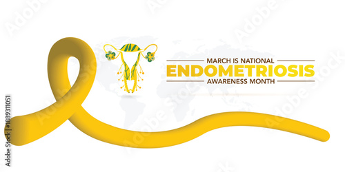 Endometriosis awareness month is observed every year in March, is a painful condition where endometrial tissue grows outside the uterus. Vector illustration	