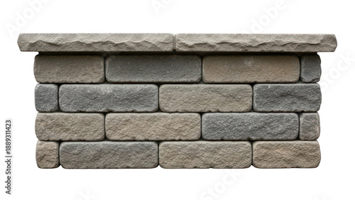 Stone brick wall segment isolated on transparent background