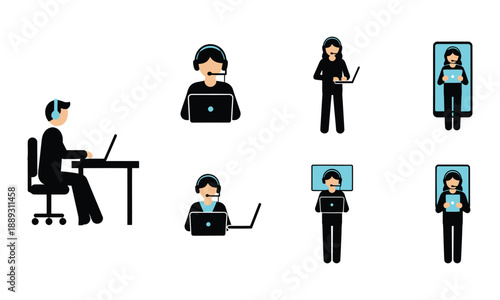 Remote workers and virtual meeting illustrations