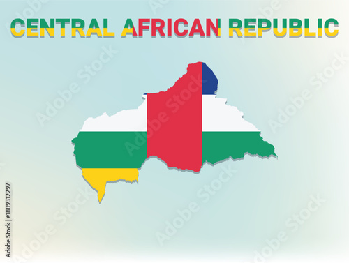 A modern flat illustration of the map of Central African Republic filled with the national flag of Central African Republic