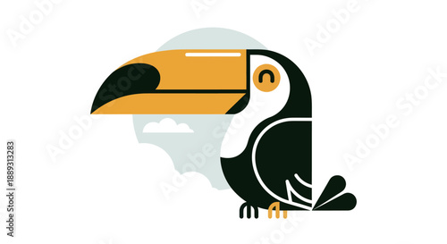 Stylized toucan illustration colorful bird on white background