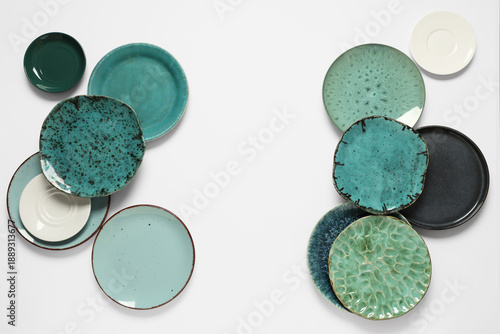 Set of green plates on white background © Pixel-Shot
