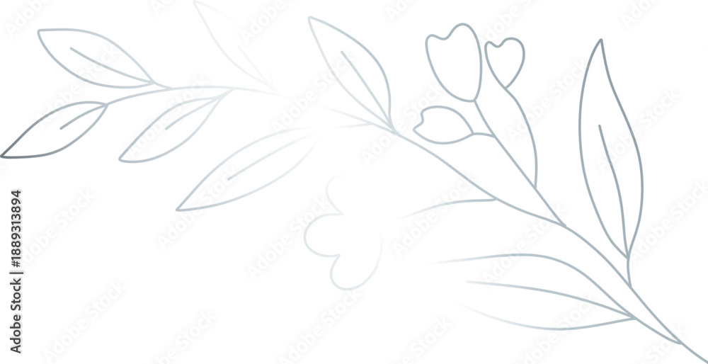 Fototapeta premium Silver Line Art with Flowers and Leaves