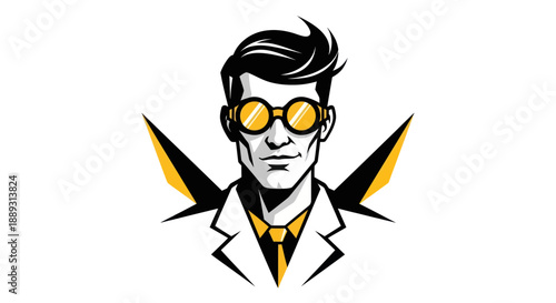 Stylized portrait of a man in glasses science or technology concept