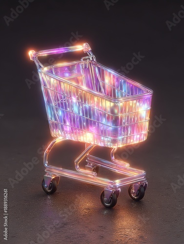 Wallpaper Mural Ethereal Neon Shopping Cart on Dark Reflective Surface Torontodigital.ca