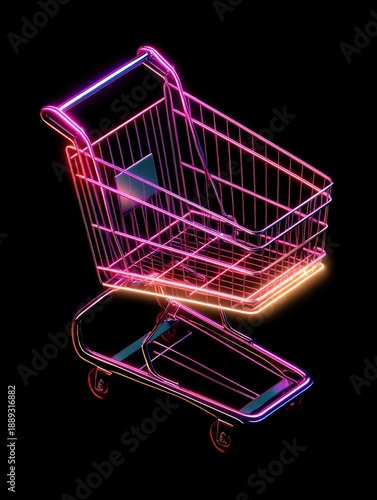 Wallpaper Mural Neon Shopping Cart: Futuristic Isometric Design Torontodigital.ca