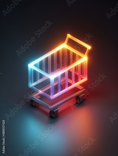Wallpaper Mural Neon Shopping Cart: Futuristic E-commerce Icon Torontodigital.ca