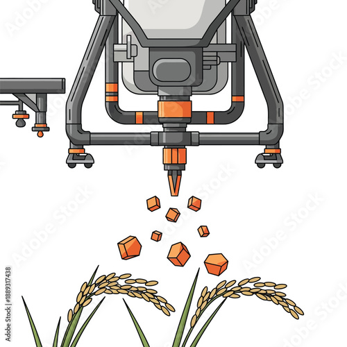 Precision Agriculture Automation: Robot Dispensing Nutrients or Fertilizer Pellets onto Ripe Rice Crop Stalks