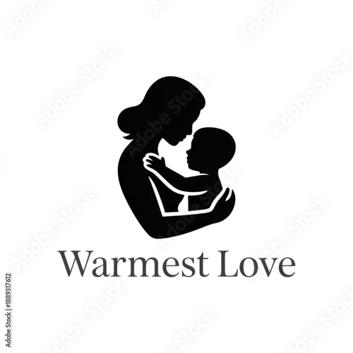 Mother and baby silhouette with the text warmest love Vector
