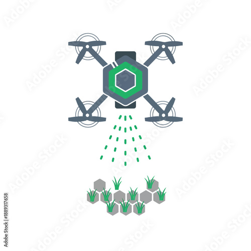 Precision Agriculture Drone Sprayer Icon. Smart Farming Technology for Crop Fertilizing and Seeding, Isolated Vector Illustration.