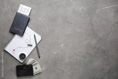 Notebook with drawn route, ...