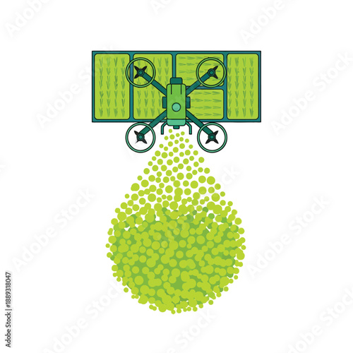 Precision Agriculture Drone Spraying Crops. Smart Farming Technology, Pesticide or Fertilizer Application Vector Illustration Icon on White Background.