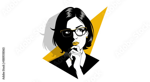 Woman with glasses in thought profile portrait vector illustration