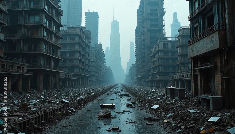 Naklejka premium Dystopian Abandoned Urban Landscape