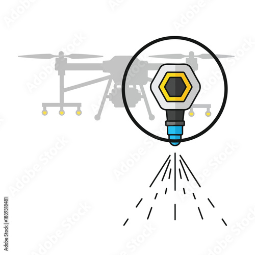 Smart Agriculture Drone Sprayer Nozzle Icon. Precision Farming UAV Technology for Pesticide and Fertilizer Application