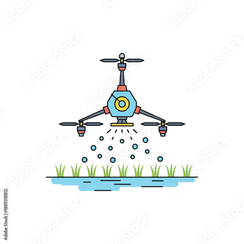 Agricultural Drone Spraying Icon for Precision Farming. Smart Technology Vector Illustration.
