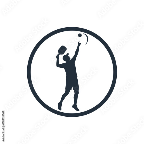 Male Pickleball Player Overhead Smash Circular Medallion Vector Icon