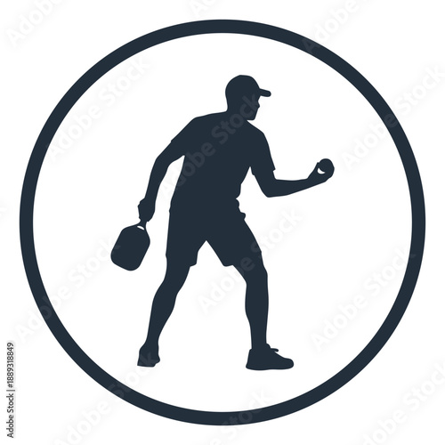 Male Pickleball Player Serving Circular Logo Vector Athlete Icon