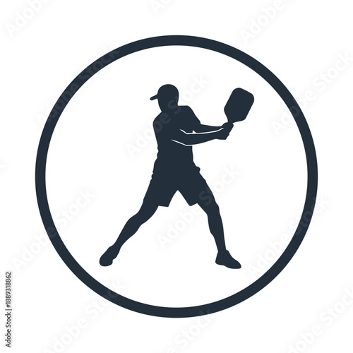 Male Pickleball Player Circular Logo Vector Athlete Action Icon