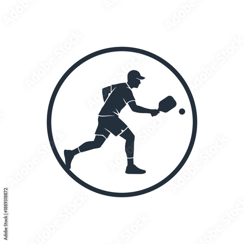 Male Pickleball Player Circular Logo Vector Athlete Action Icon