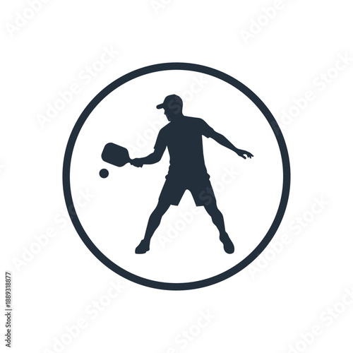 Male Pickleball Player Circular Logo Vector Athlete Action Icon