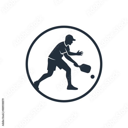Male Pickleball Player Circular Logo Vector Athlete Action Icon