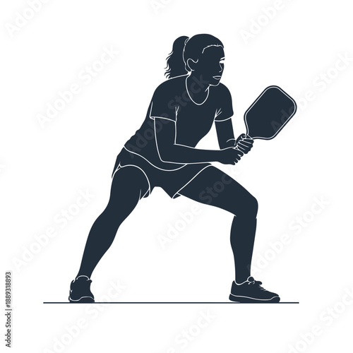 Female Pickleball Player Silhouette Vector Woman Athlete Icon