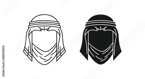 Line art illustration of two Middle Eastern headscarves with one outline and one filled in, against a white background.