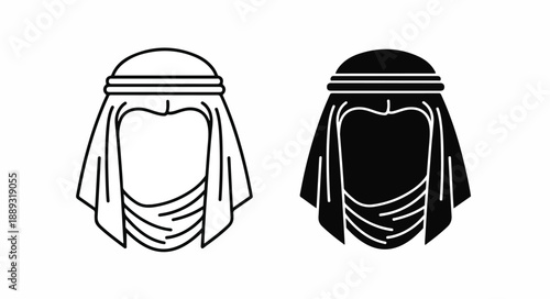 Black and white illustration of two keffiyeh headscarves with a simple line art style on a clean white background.