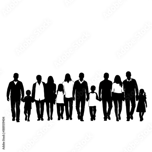 Silhouette of a diverse group of people walking together in unity and harmony