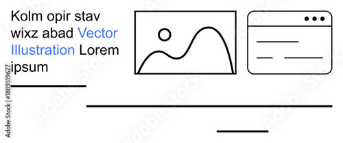 Web design, digital content creation, graphic templates, user interface, mockup layouts, and presentation tools. Abstract elements with image placeholders and browser frame. Web design and digital