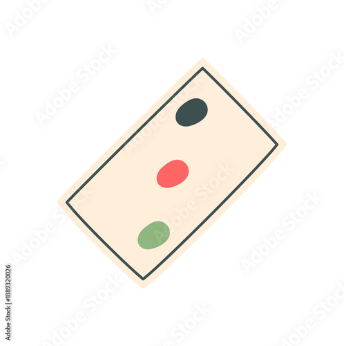 Flat Chinese mahjong tile piece from boardgame. Minimal tile game with puzzle strategy elements. Fun hobby for table activity, clean style, perfect for leisure or recreation concepts.