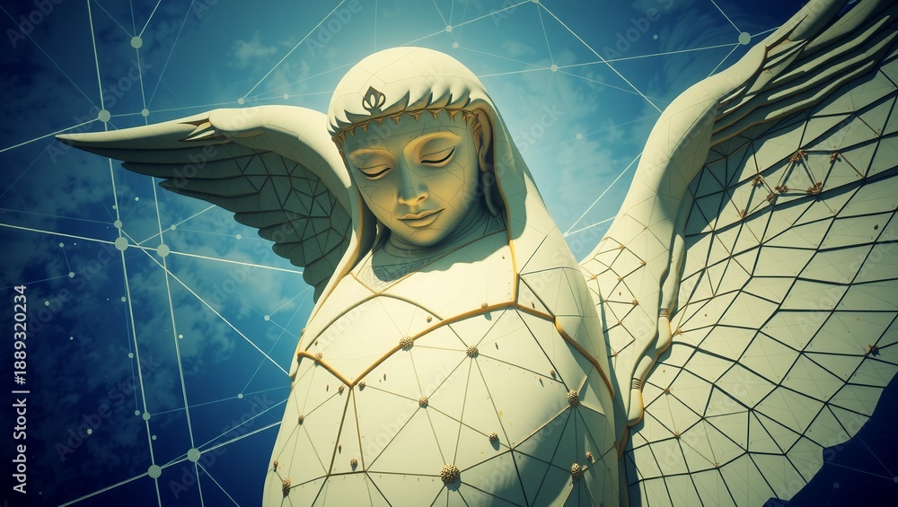 Naklejka premium Celestial Angel with Geometric Patterns