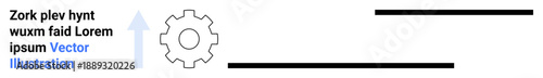 Business growth, workflow optimization, automation, engineering processes, data analysis, corporate strategies. Diagram a cogwheel, upward arrow and horizontal bars. Business growth and workflow
