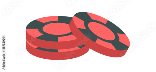 Flat poker chips in red and black design. Essential game pieces for poker and other boardgame activities. Strategy entertainment themes, casino setting, tournament context. Ideal for table games,