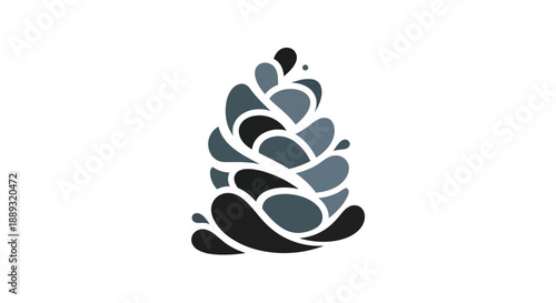 Abstract pinecone illustration with overlapping shapes in grayscale tones