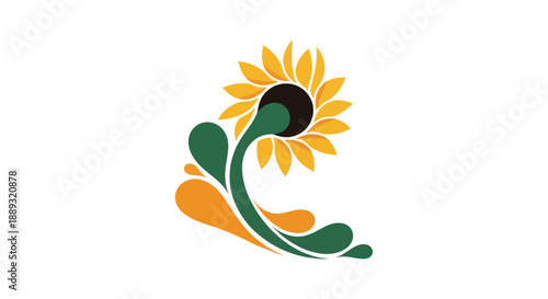Abstract sunflower illustration against a clean white background copy space
