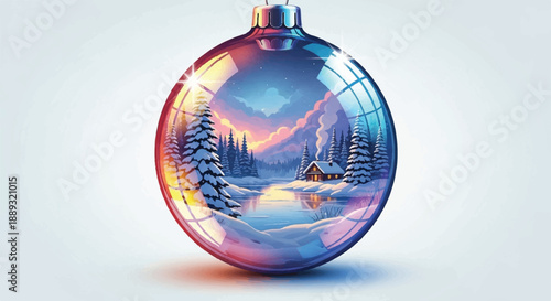 Exquisite Glass Christmas Ornament with Winter Cabin Scenery Painting