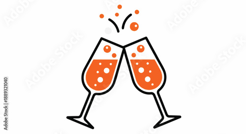 New Year Celebration Toast Icon with Clinking Champagne Glasses