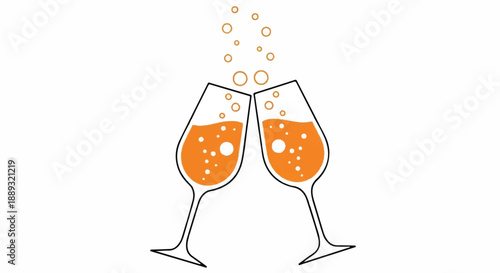 Two Champagne Glasses Clinking with Bubbles for Celebration Toast