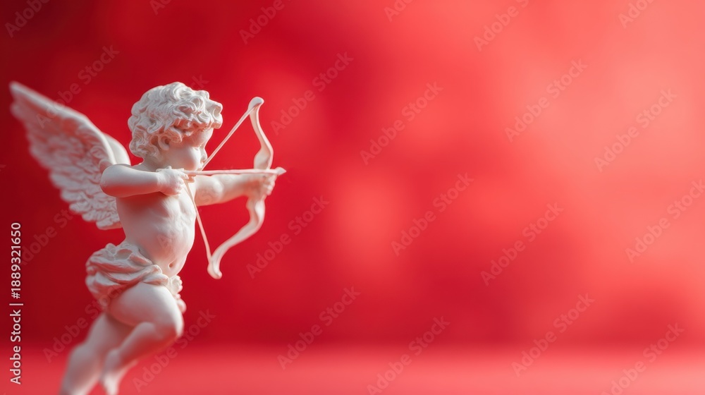 Fototapeta premium Sculpture of a small angel holding a bow and arrow in a bright setting