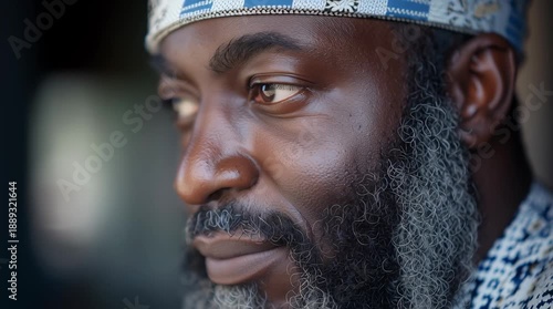 Close up senior african  black muslim old man