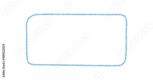 Organic crayon outline rectangle frame as hand drawn sketch. Background with textured border and empty box for text or graphic. Blue element for card, memo, or art template.