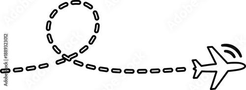 The image features an airplane icon positioned on the right side, symbolizing an aircraft in flight. To the left of the airplane, a dotted line illustrates its flight path, which includes a noticeable