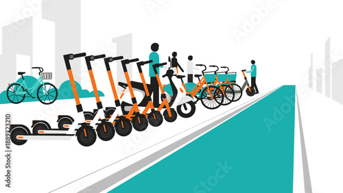 Urban mobility sharing options with electric scooters and bicycles in