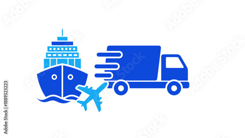 Flat icon set of transportation modes: ship, truck, and airplane in