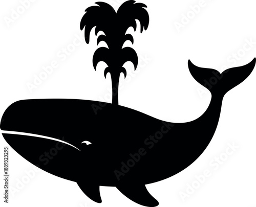 Silhouette of whale spouting palm tree silhouette graphic design element
