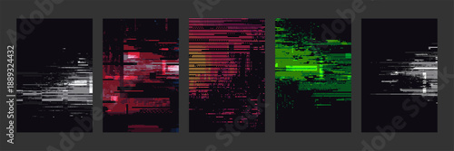 Glitch background vector abstract line and pixel art for digital design. Data distortion with noise effect on black.