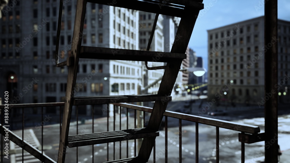 Naklejka premium A Wooden Ladder on a Metal Railing
